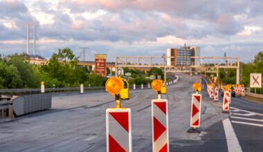 road barriers. road repair. warning lights.