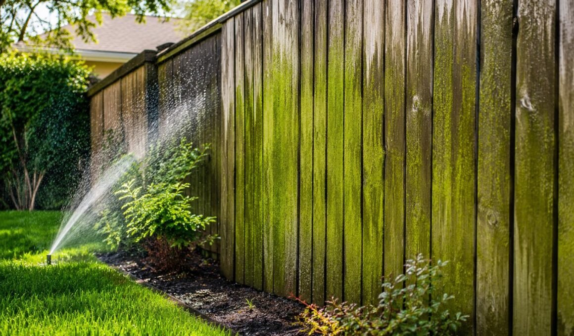 what causes green buildup around backyard fences near sprinkler zones