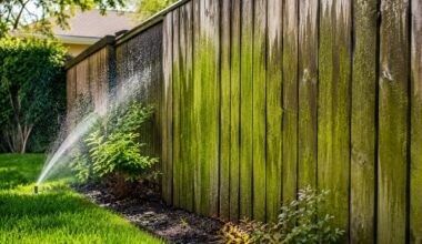 what causes green buildup around backyard fences near sprinkler zones